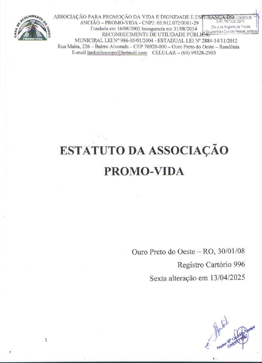 Estatuto da Associação Promo-Vida